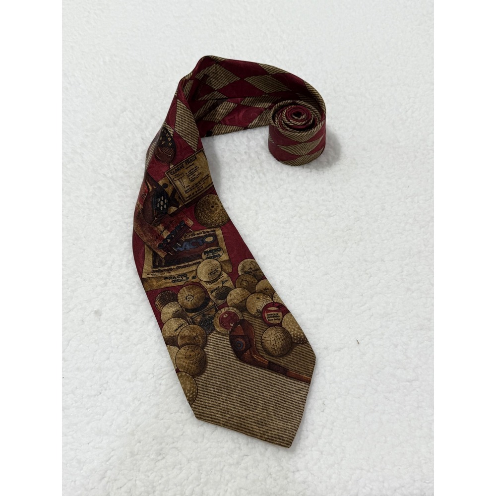 GUESS America‎ Tradition Golf Tie Novelty Silk Necktie Burgundy Tan